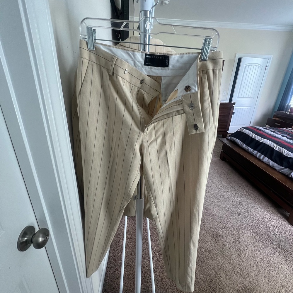 Cream Pinstripe Suit Pants